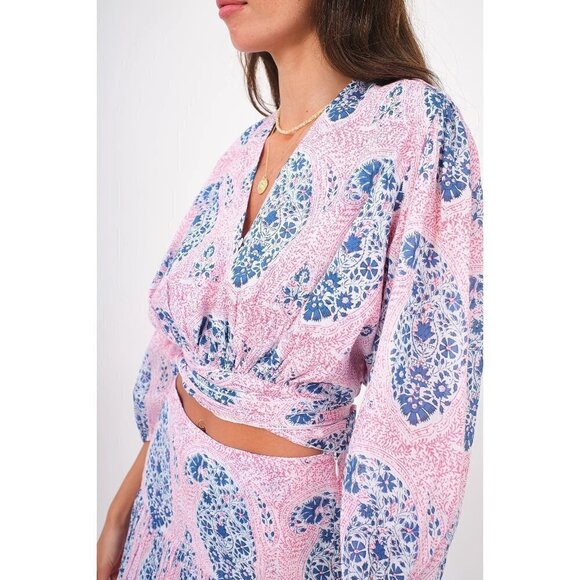 Desert Queen Gypsy Top Vibrant Paisley Pink Blue Size 34 / XS / 2 US 100% Cotton - Picture 11 of 11